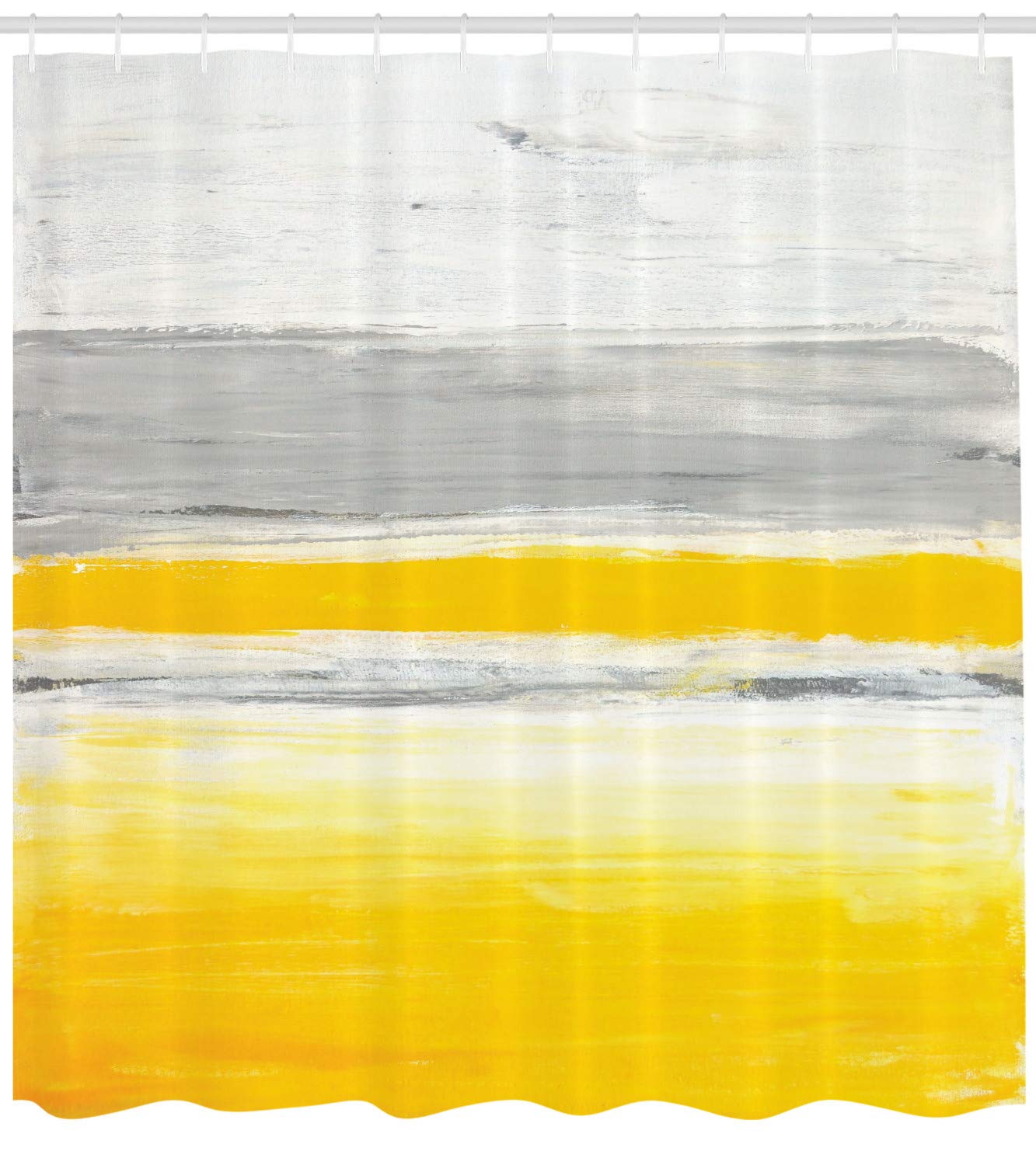 ABAKUHAUS Yellow Shower Curtain, Watercolor Style Bicolor Abstract Art Design with Brush Stroke Effects - Image 2