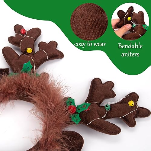 Miniatura 3 de LovesTown Diadema de cuernos de reno iluminada, diadema de reno de Navidad, diadema de reno de felpa LED para disfraz de fiesta de Navidad