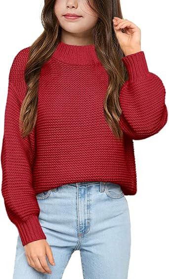 Imily Bela Girls Mock Neck Pullover Sweaters Casual Long Sleeve Knit Jumper Tops