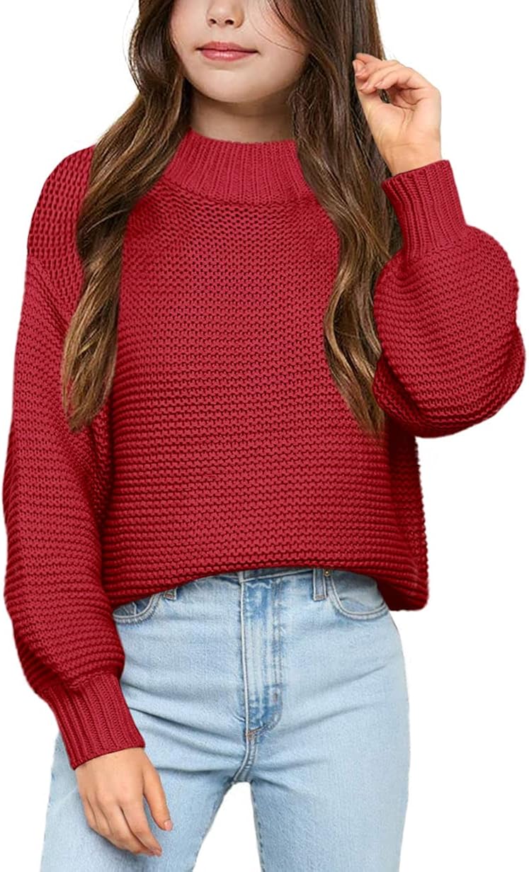 Imily Bela Girls Mock Neck Pullover Sweaters Casual Long Sleeve Knit Jumper Tops: Clothing, Shoes & Jewelry