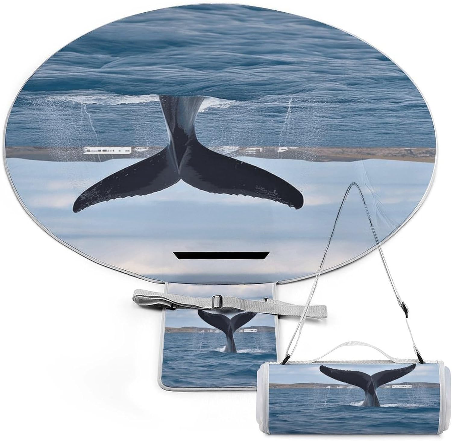 Whale Tail Picnic Blanket Foldable Outdoor Round Blankets Lightweight Beach Mats Portable Waterproof Park Sand Free Mat for Camping Hiking Sports Activities