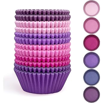 Gcardist 300 Pieces Standard Muffin Cases Cupcake Cups Food Grade 6 Solid Pink Purple Colors Muffin Paper Baking Cups Cupcake Cases Standard Size