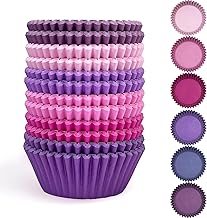 300 Pieces Standard Muffin Cases Cupcake Cups Food Grade 6 Solid Pink Purple Colors Muffin Paper Baking Cups Cupcake Cases (Standard Size)