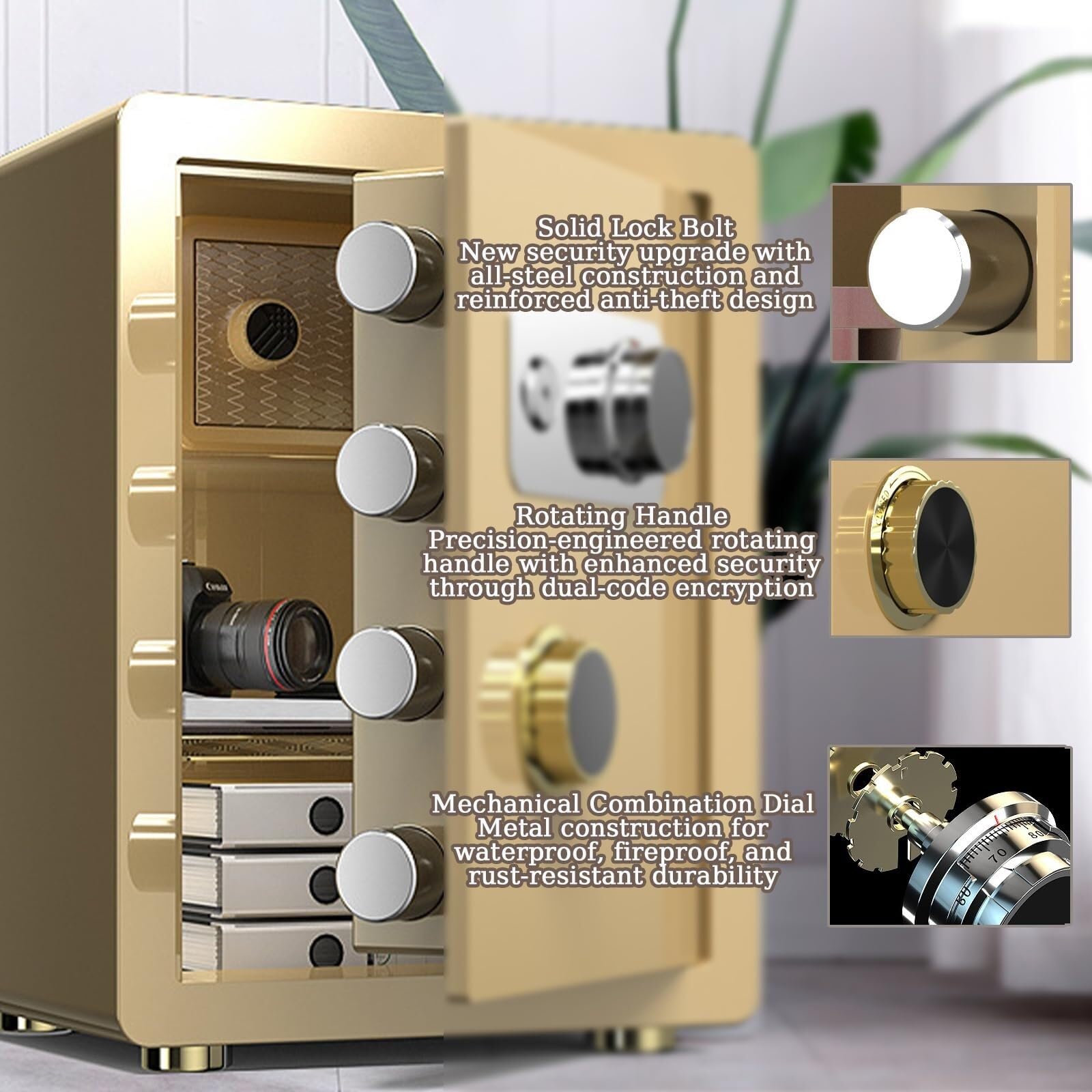 coffre Grand coffre-fort de sécurité en acier avec mot de passe clé | Protection antivol for les documents de bijoux