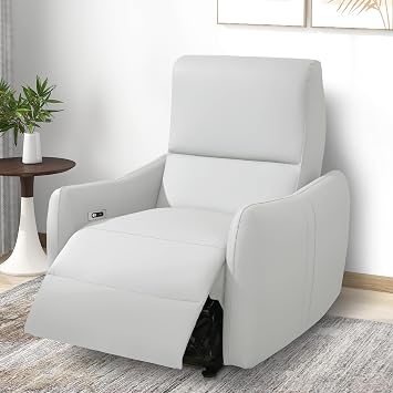 Wall Hugger Recliners for Small Spaces, Zero Wall Power Recliner on Clearance,Faux Leather RV Recliner, Leather Single Sofa,Home Theater Seating for Living Room w/USB Ports Light-Gray