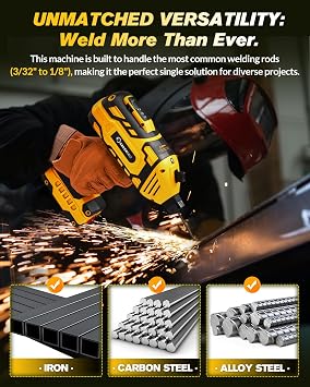 SakerNeo Compact Handheld Welding Machine 220V IGBT Inverter 20-120A | 5-Step Dial, Lightweight Portable Welder for 3/32 to 1/8 Electrodes – Ideal for DIY & Home Repair (Yellow)
