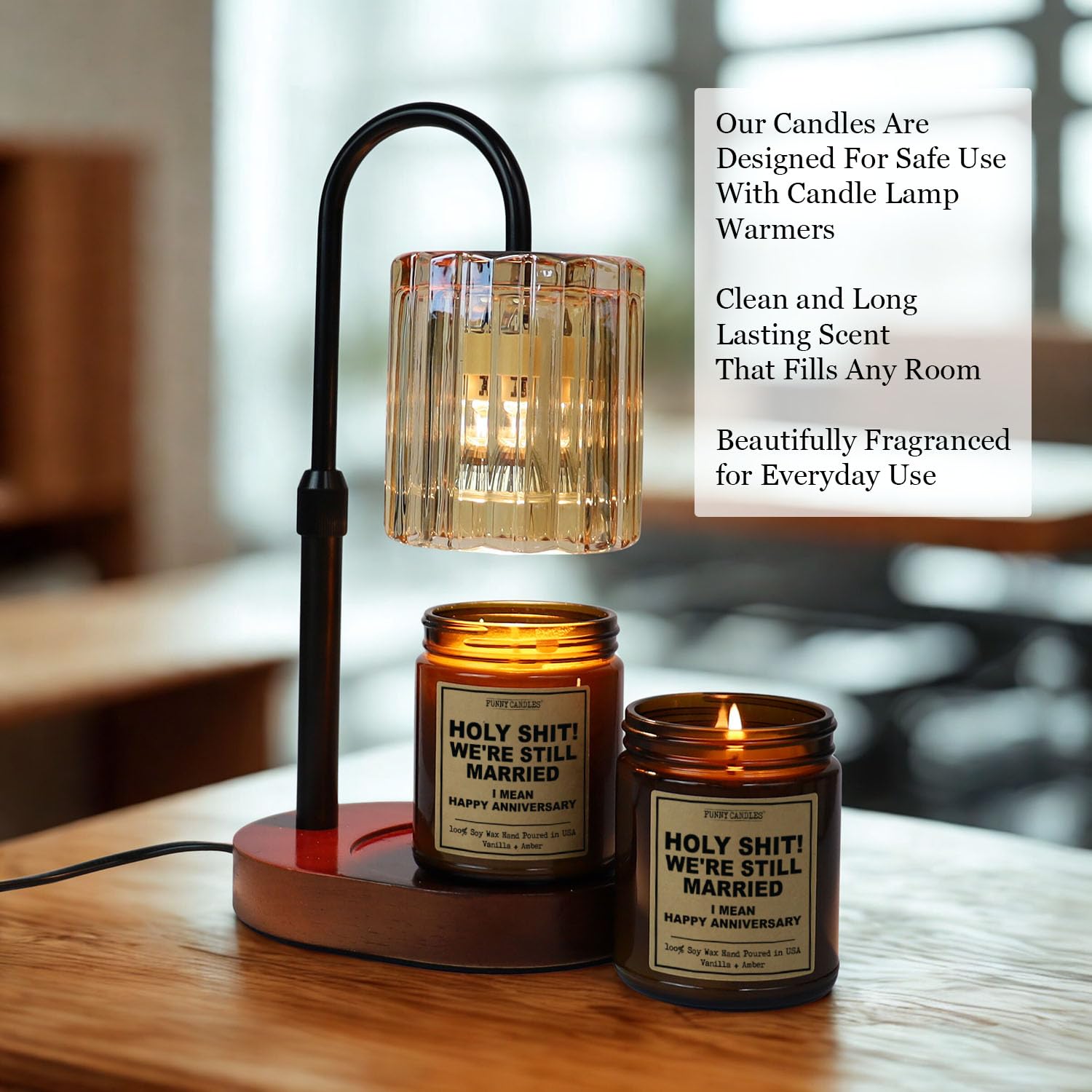 Holy ! We're Still Married - Vela de regalo de aniversario | Vela perfumada de vainilla, ámbar, sándalo para el hogar, tarro ámbar de 9 onzas, tiempo de combustión de 40 horas, fabricado