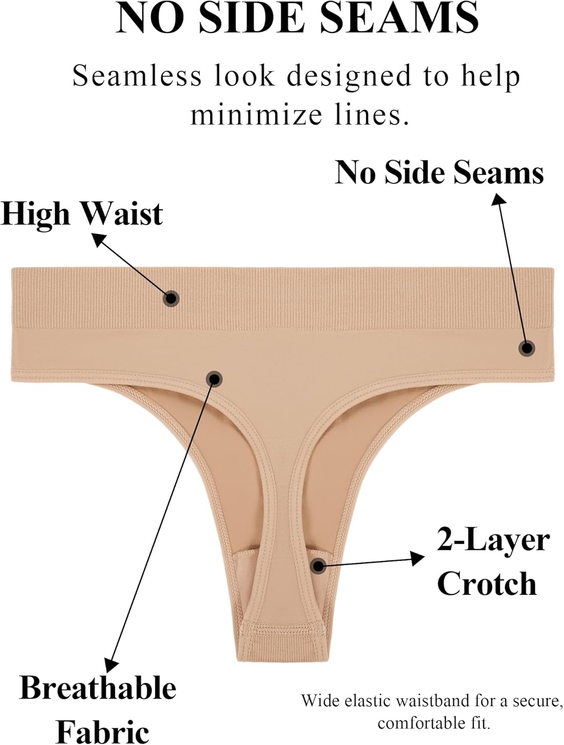 Womens Seamless No Show Thong Underwear, High Waisted G-String, Cotton Gusset, Breathable Stretch, 6 Pack - Image 5