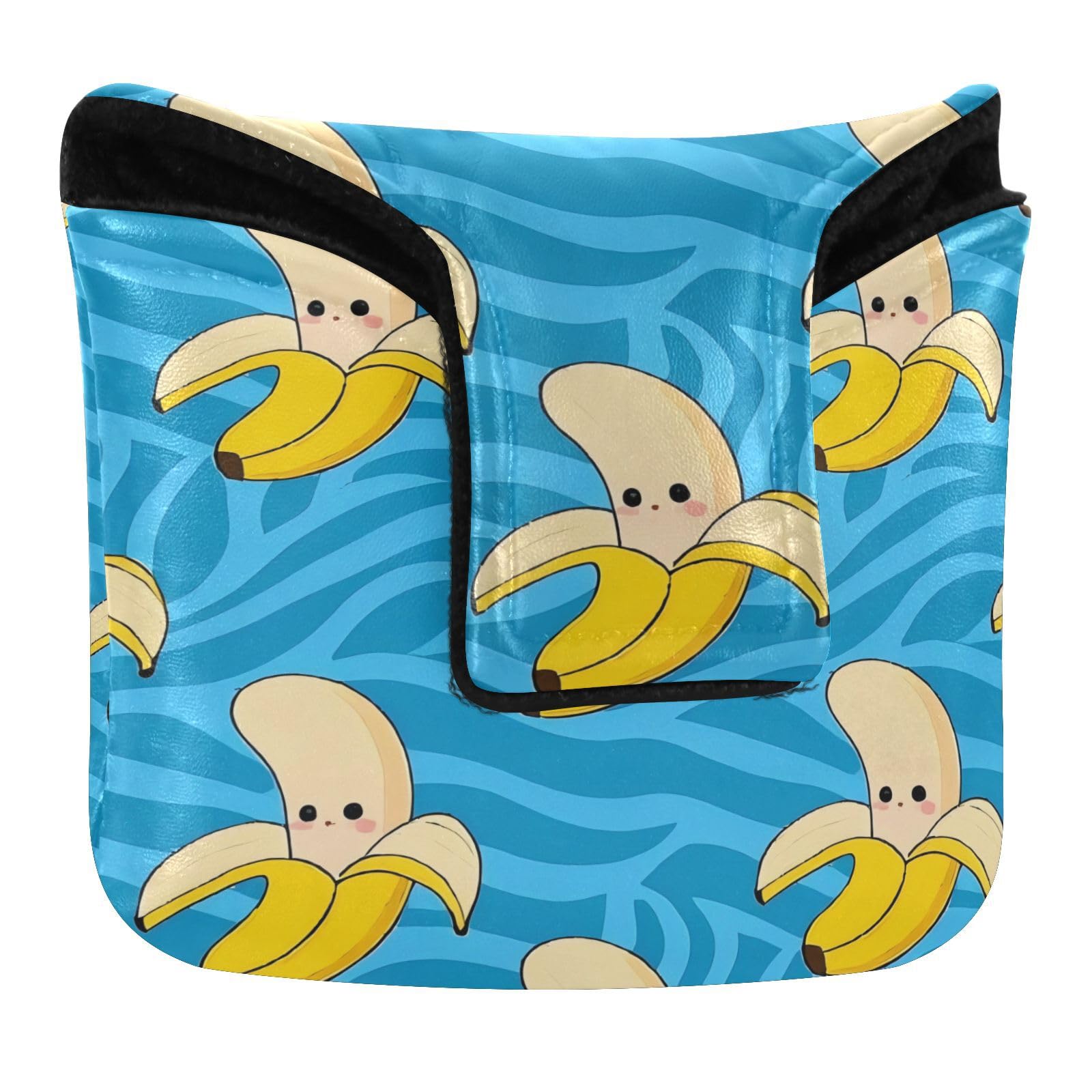 Golf Mallet Putter Cover Magnetic Snap Bananas Striped Blue Golf Gifts for Men and Women PU Leather Waterproof fundas para Palos de Golf
