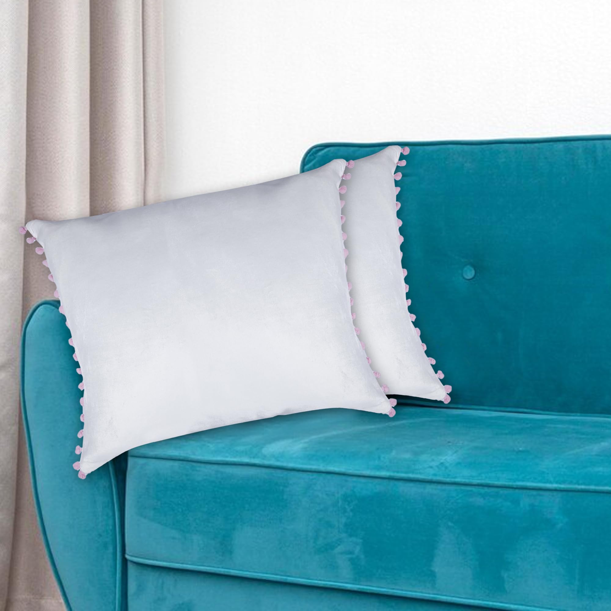 Kushalmangal Decorative Throw Pillow Covers 16x20 Inch for Living Room Couch Bed Sofa (Pack of 2_White-Pink)