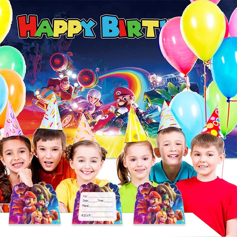 30 Mario Geburtstagseinladungen – Bunte Karten Mit Umschlägen Für Kinderpartys (14x10,9 Cm)