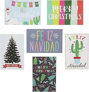 Amazon Paper Junkie Merry クリスマスカード スペイン語と英語 48枚 封筒付き グリーティングカード 文房具 オフィス用品