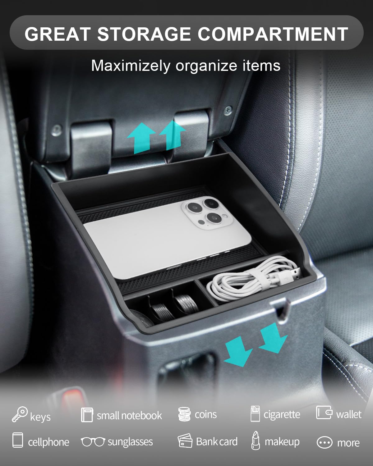 CDEFG Compatible avec Toyota Hilux 2016-2023 2024 Console centrale Boîte de rangement Hilux Boîte de rangement pour console centrale de voiture Plateau Accessoires Hilux (noir)