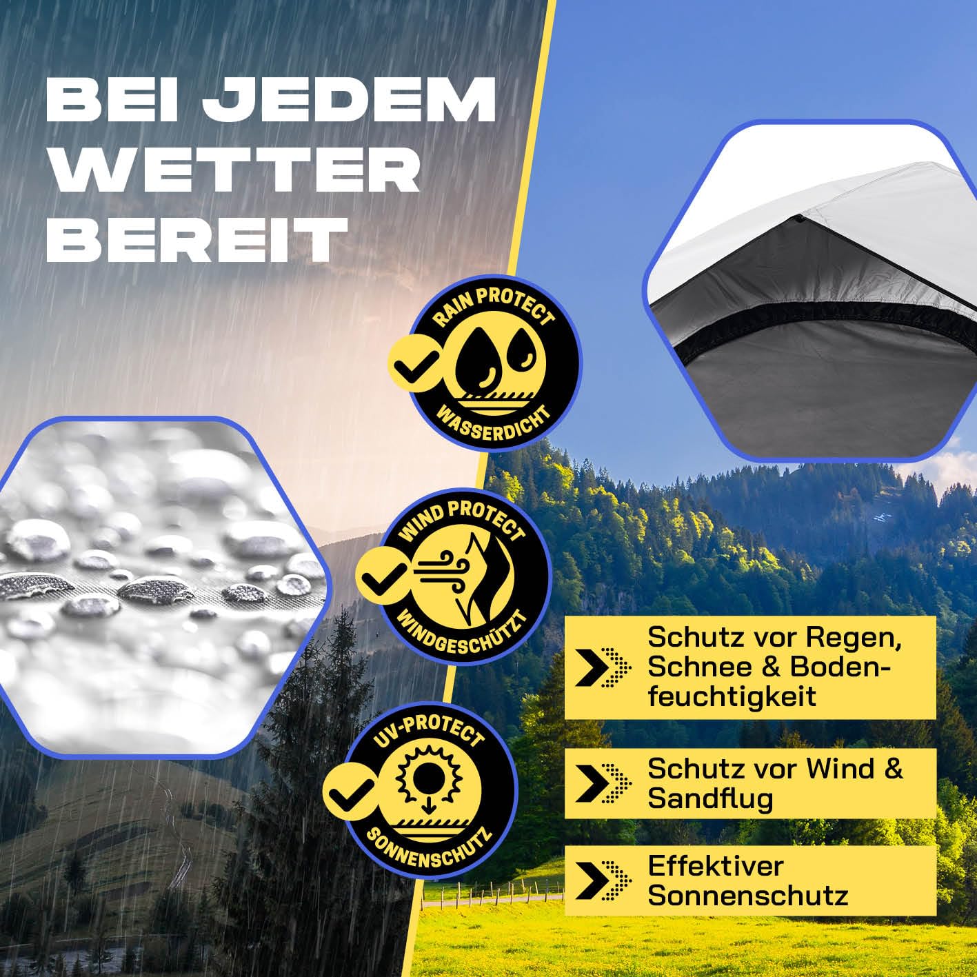 Where Tomorrow Pop Up Zelt | 4 Personen Zelt oder 5-6 Personen Zelt mit Kühl- & Verdunklungseffekt | Wetterfestes Camping Zelt Regen, Schnee, Wind | mit hoher Bodenwanne, Moskitonetz, Dachlüftung