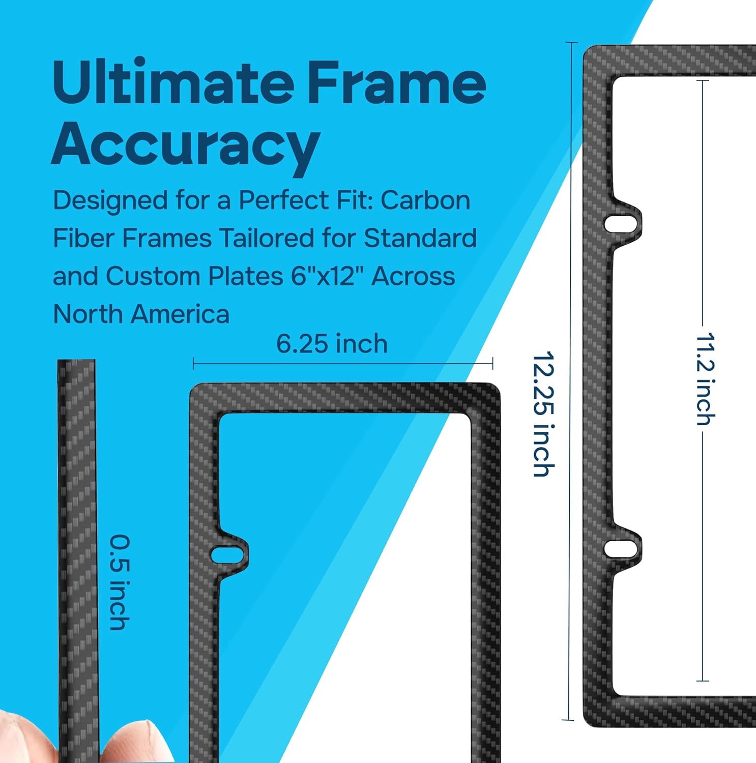 Anti Theft 100% Real Carbon Fiber License Plate Frame Holder, Black Licence Plate Car Tag Frame 6″×12″ Rust-Proof, Rattle-Proof & Lightweight, Universal Fit Complete Hardware(1 Pack 2 Holes) - Image 3