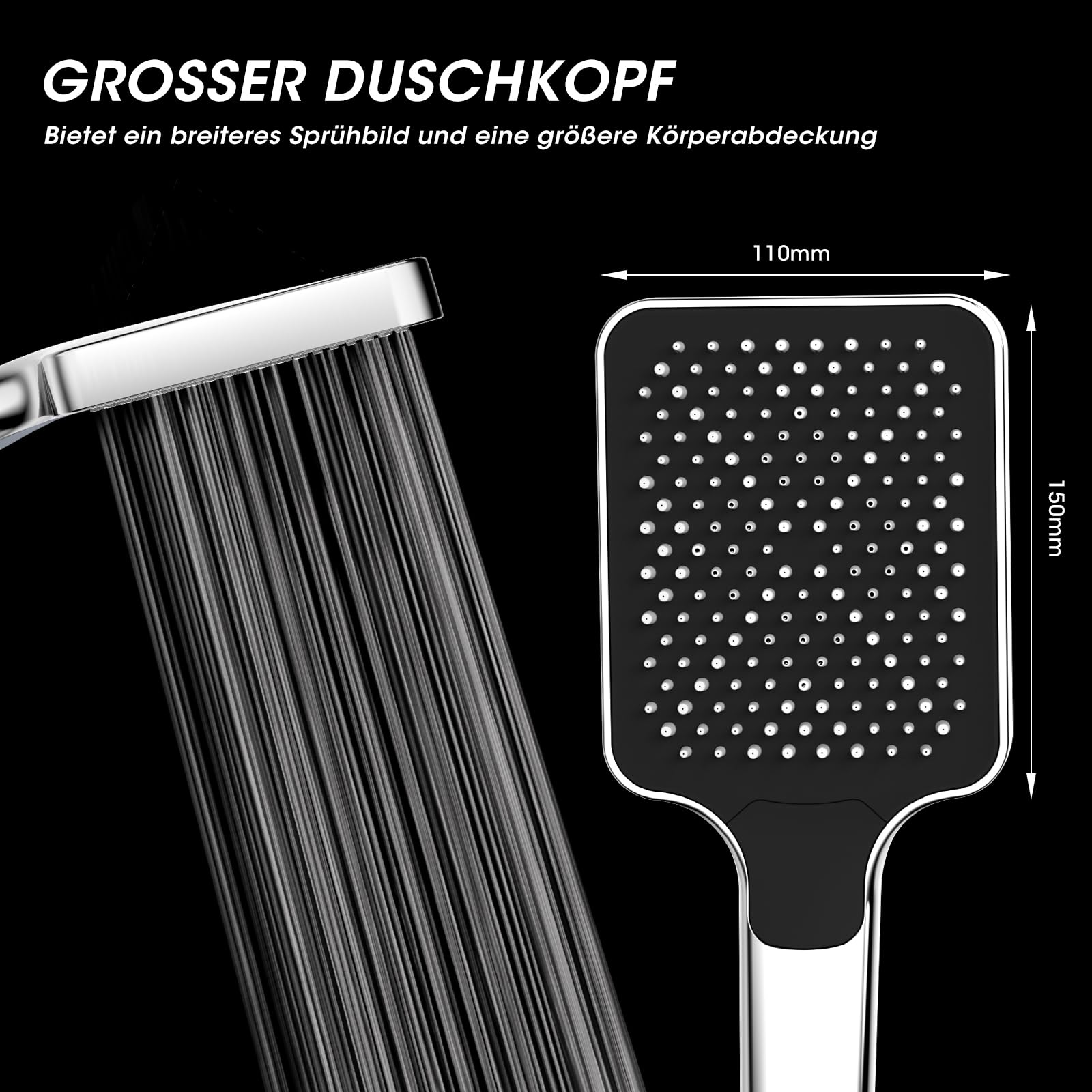 FASDUNT Duschkopf mit Schlauch 2M, Hochdruck Duschkopf Regendusche mit 9.5L/min Durchflussbegrenzer Duschbrause Wassersparend 40% Senkung der Wasserkosten