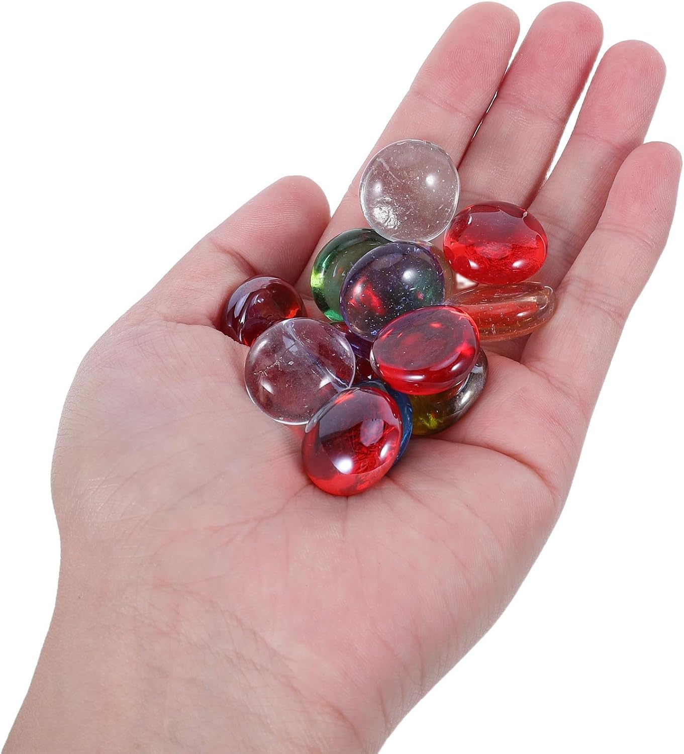 430pcs Flat Glass Marbles with Smooth Surface and Lustrous Transparency, Mixed Color Decorative Round Beads for Vase Filler, Fish Bowl, Potted Plant, and Terrarium Random Color