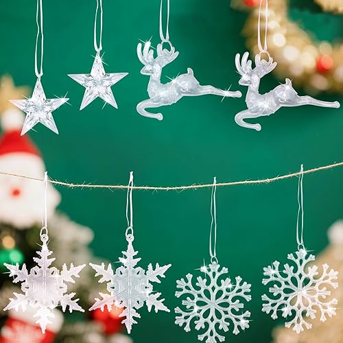 Miniatura 7 de 28 adornos de cristal para decoración de árbol de Navidad, acrílico colgante de Navidad, copos de nieve, carámbanos, renos, adornos de cristal para
