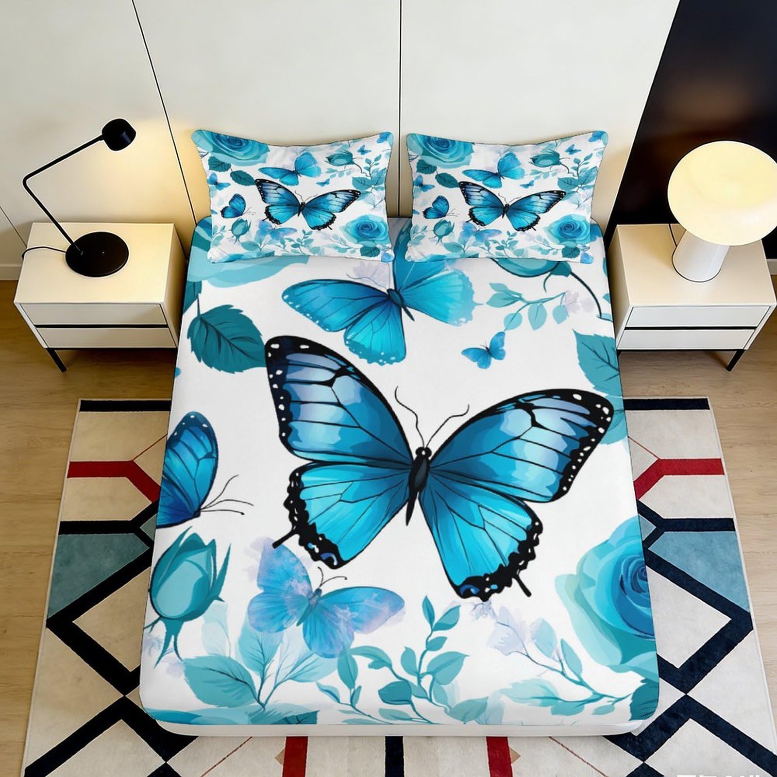 Jqzkxnhpbr Style-10 3D Printed Blue Butterfly Fitted Sheet Microfiber Soft Mattress Cover For Bedroom Decor Adult Youth Dorm Room 90X200x25cm