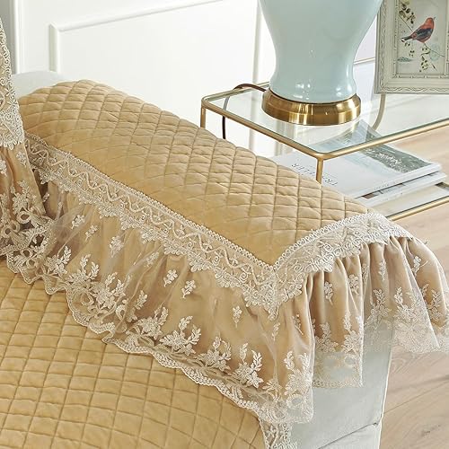 Miniatura 8 de vctops 2 fundas para reposabrazos de felpa de terciopelo con volantes de encaje, fundas suaves y antideslizantes de lujo para sillas, sofá,