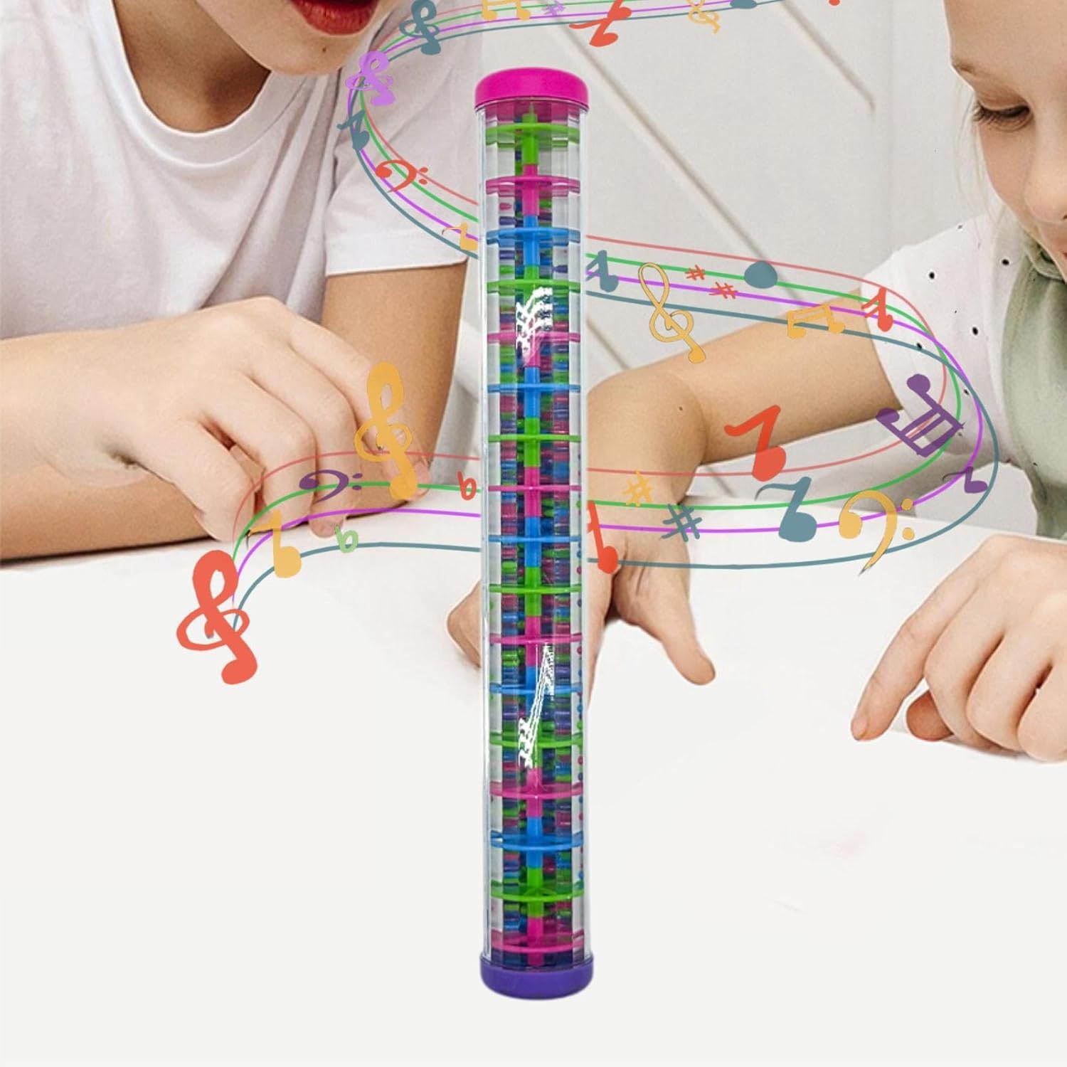 Rainmaker Rattle Toy Beaded Raindrop Tube Sensory Music Instrument Shaker Early Learning Fun Suitable for Infants Children Home Use, red and Violet lid