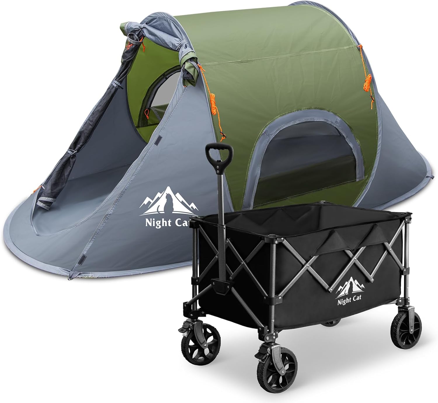 Night Cat Pop-up Camping Tent with Collapsible Wagon 1 Person Tent with Camping Wagon Cart for Outdoor Combo Set