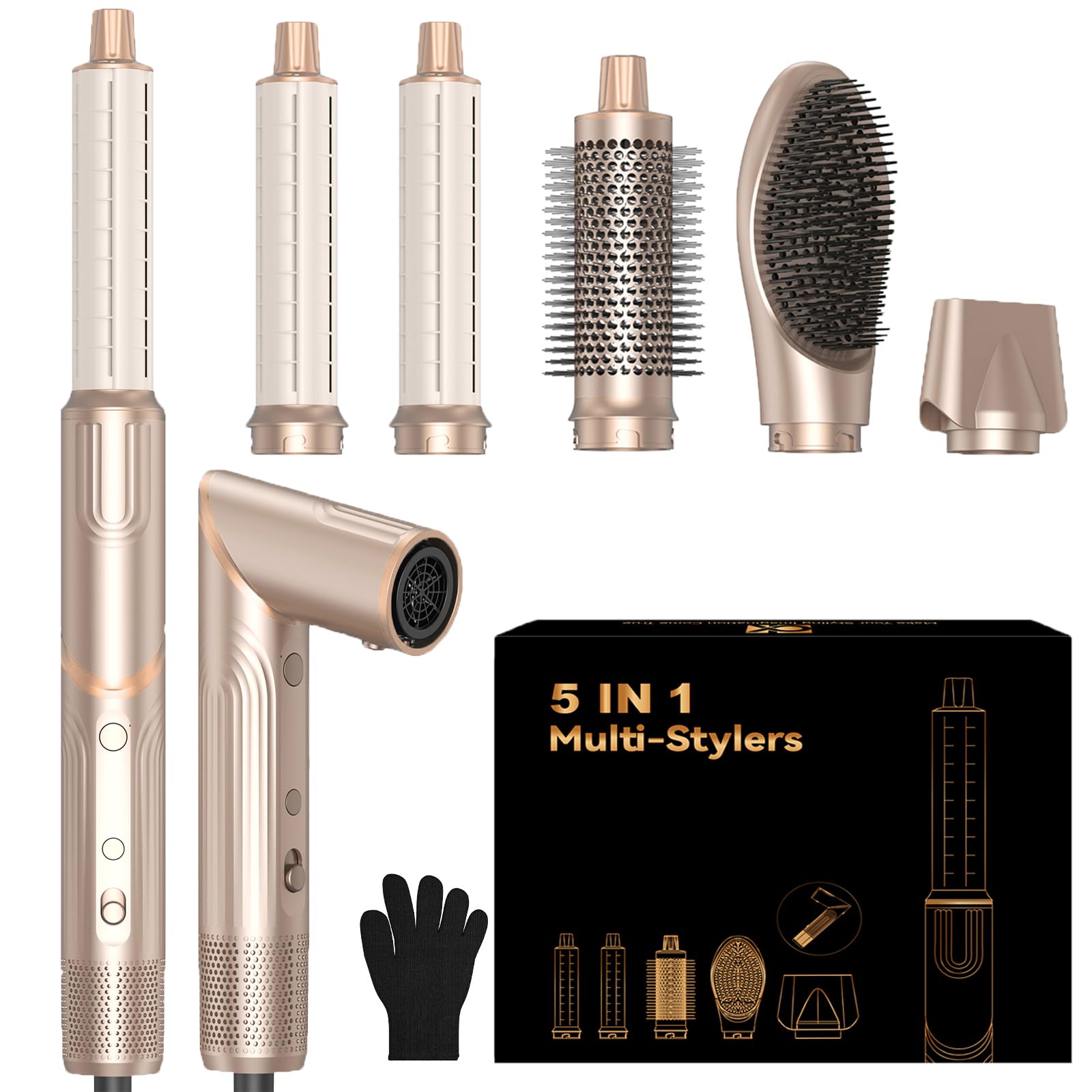 5 in 1 Hair Dryer Brush,110,000 RPM High-Speed Hair Styling Tools,Upgrade Air Curling Wrap Styler,Detachable Blow Dryer Brushs with Auto Wrap Curlers,Hot Air Brush for Straight/Curl/Drying/Smoothing