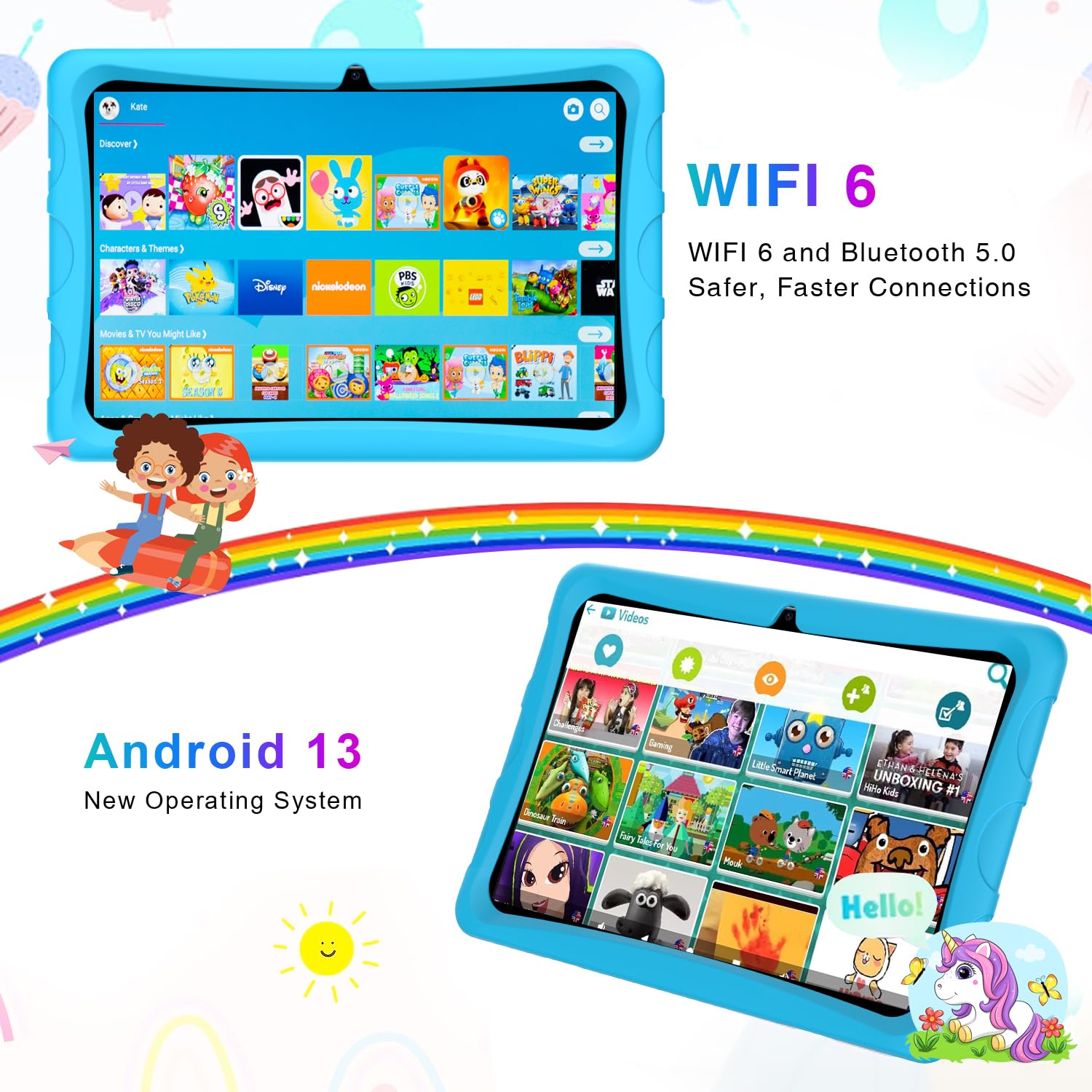 U10 Kid Tablet 10 Pollici, 9GB+128GB/1TB Tablet Bambini, 5MP+8MP, Tablet Android 13, Wi-Fi 6/BT5.0/TUV/DRM L1, Tablet con Controllo Parentale, Software Didattico per Bambini Preinstallato