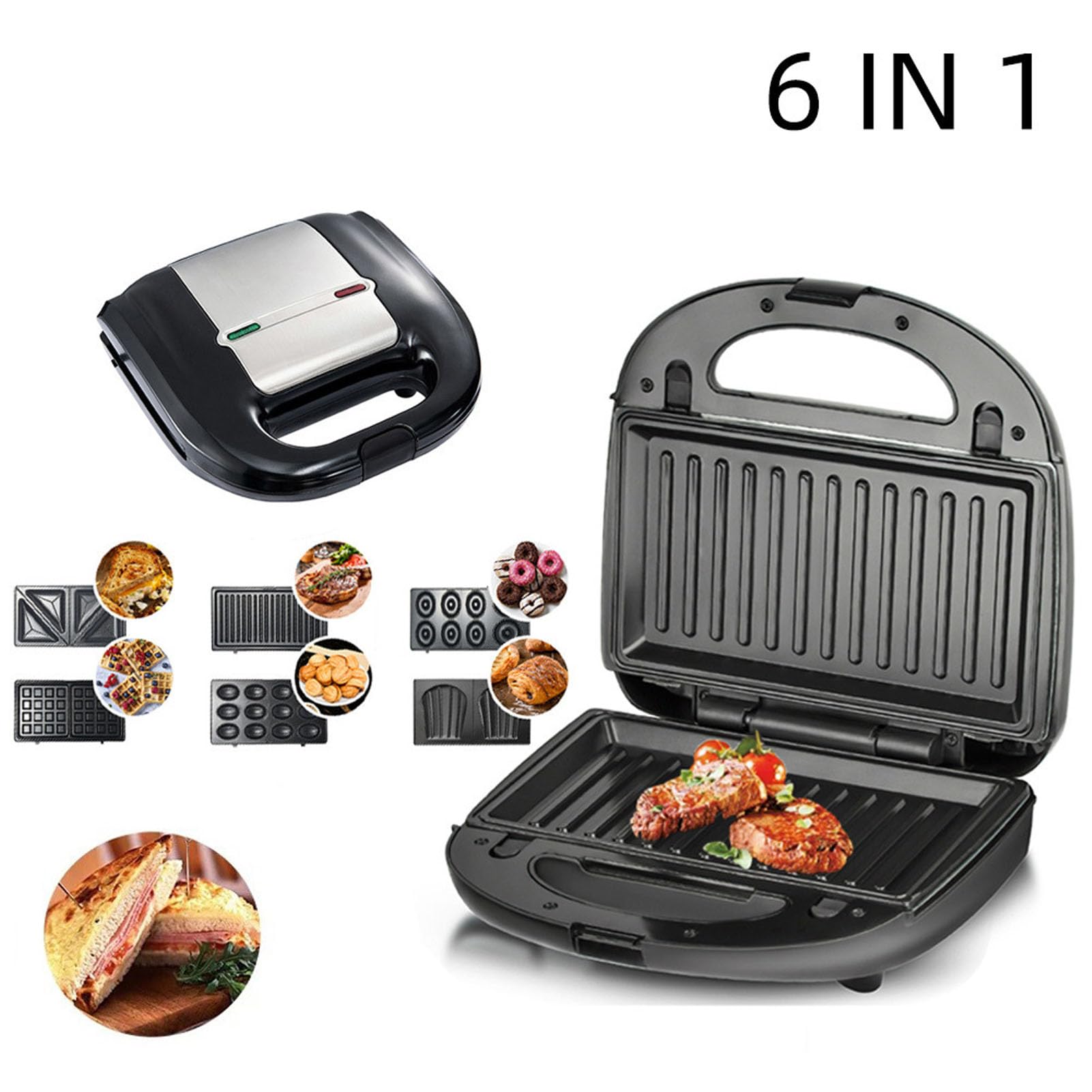 Cryfokt Macchina per Colazione 6 in 1, Piastra per con Piastre Rimovibili