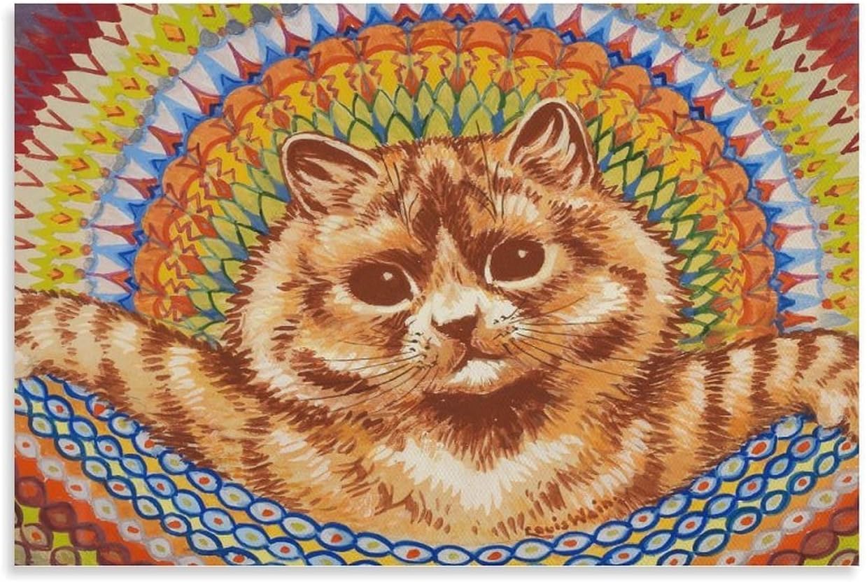 Orjdjz Wxkbl Psychedelic Cat by Louis Wain Poster and Prints Vintage Wall Art Louis Wain Canvas Painting Animal Picture for Office Decor 40x55cm Frameless