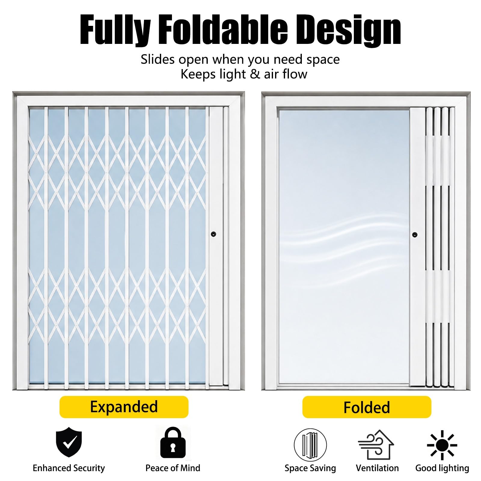 sbarre di sicurezza per finestre Grate Di Sicurezza Pieghevoli Su Misura Per Finestre | L 50 60 70 80 100 120 140 150 Cm, Griglia Di Protezione Con Serratura, Protezione Antintrusione, Design Scorrevole