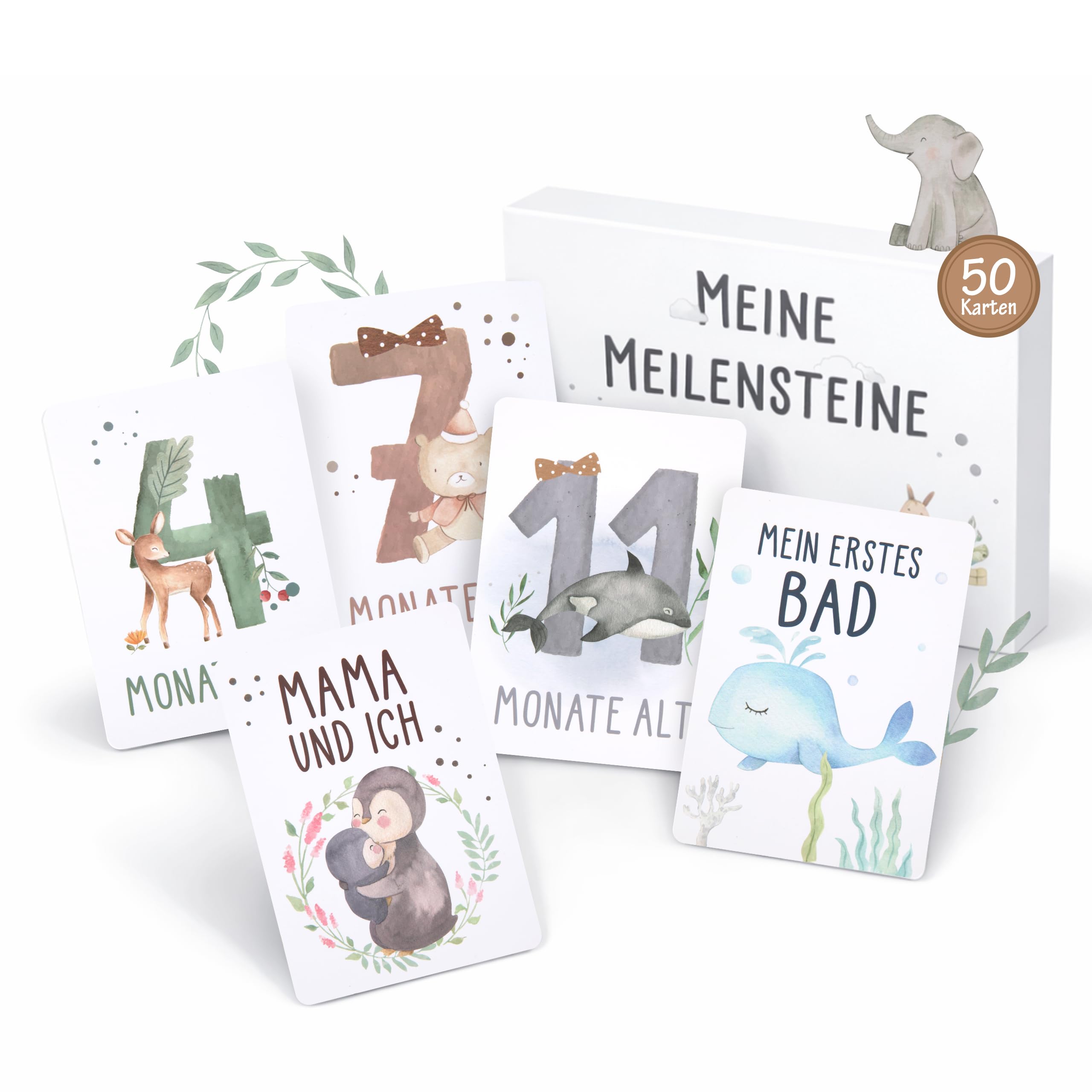 Marveligths Meilensteinkarten Baby für Fotos – 50 Karten mit Geschenkbox, Baby Foto Requisiten Foto Props, Erinnerungskarten für Neugeborene, Geschenk zur Geburt & Babyshower für Jungen & Mädchen