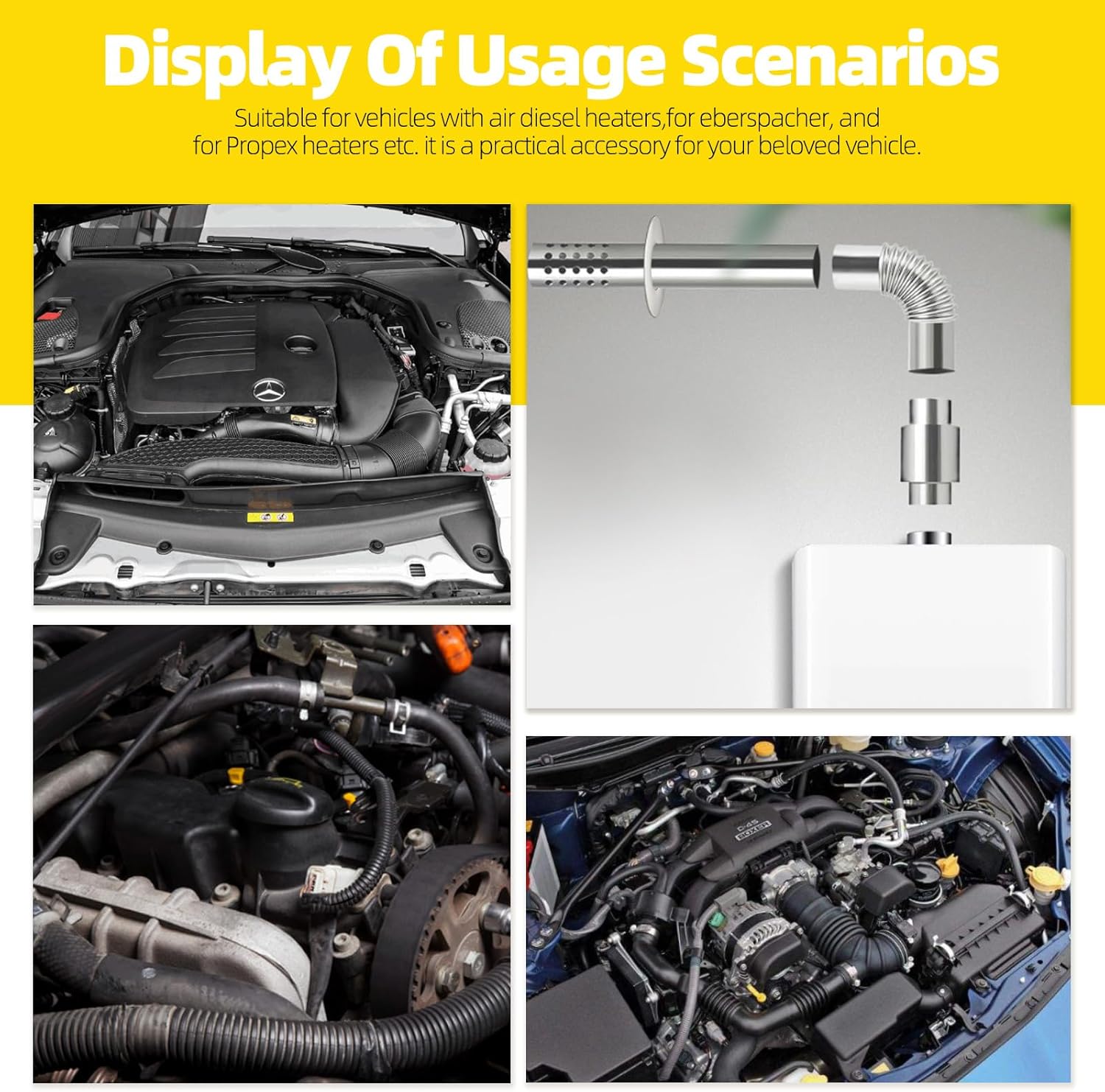 2.5CM/1” Parking Air Heater Exhaust Pipe Stainless Steel Exhaust Pipe Flexible Exhaust Tubing with Muffler, Diesel Heater Exhaust Pipe Tube for Vehicles (120cm)