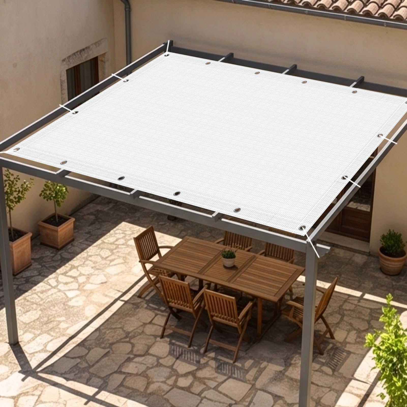 Toldo para Sombra 100 x 415 cm Protección UV Red de Sombra Al Aire Libre Protegiendo La Privacidad para Plantas Invernaderos Balcones, Blanco