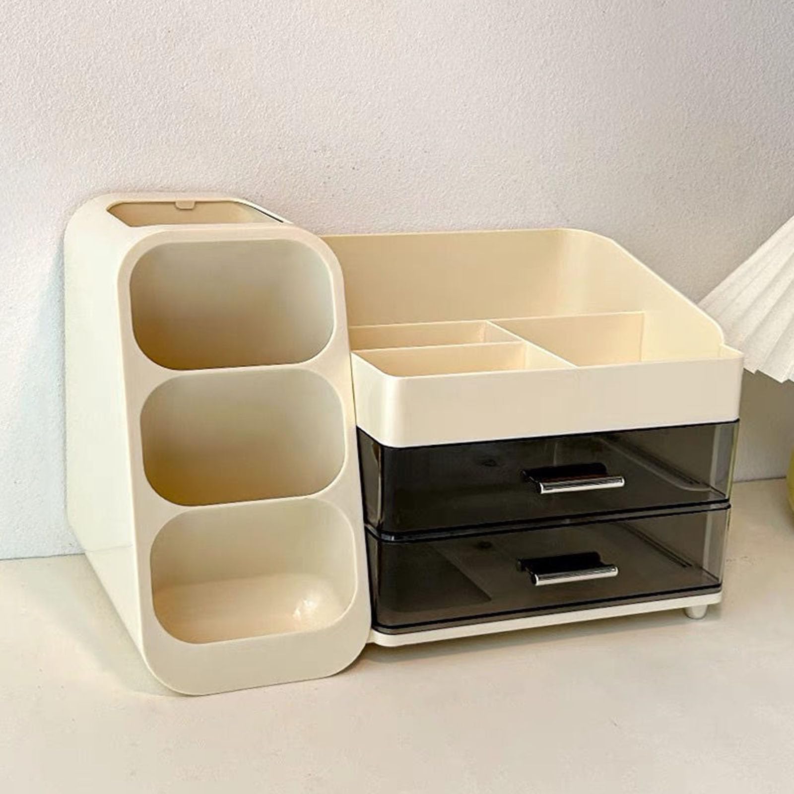 Scatola portaoggetti per Trucco in plastica Elegante capacità Organizzatore per cassetti da Tavolo a 3 Strati per Cosmetici Forniture per Ufficio Organizzatore per Trucchi