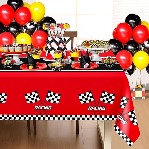 Miniatura 6 de 3 manteles de plástico de coche de carreras, decoración de fiesta de cumpleaños de coche de carreras, mantel a cuadros de 54 x 108 pulgadas,