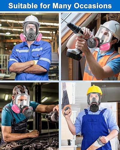 Miniatura 7 de WSYBB Máscaras de gas de cara completa Supervivencia nuclear y química, máscara respiradora con filtros contra el polvo, vapor orgánico, pintura