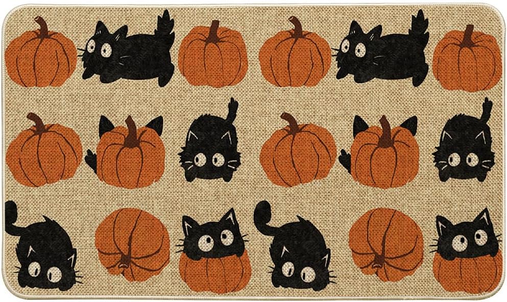 Artoid Mode Cute Pumpkin Balck Cat Fall Doormat 17x29 Inch