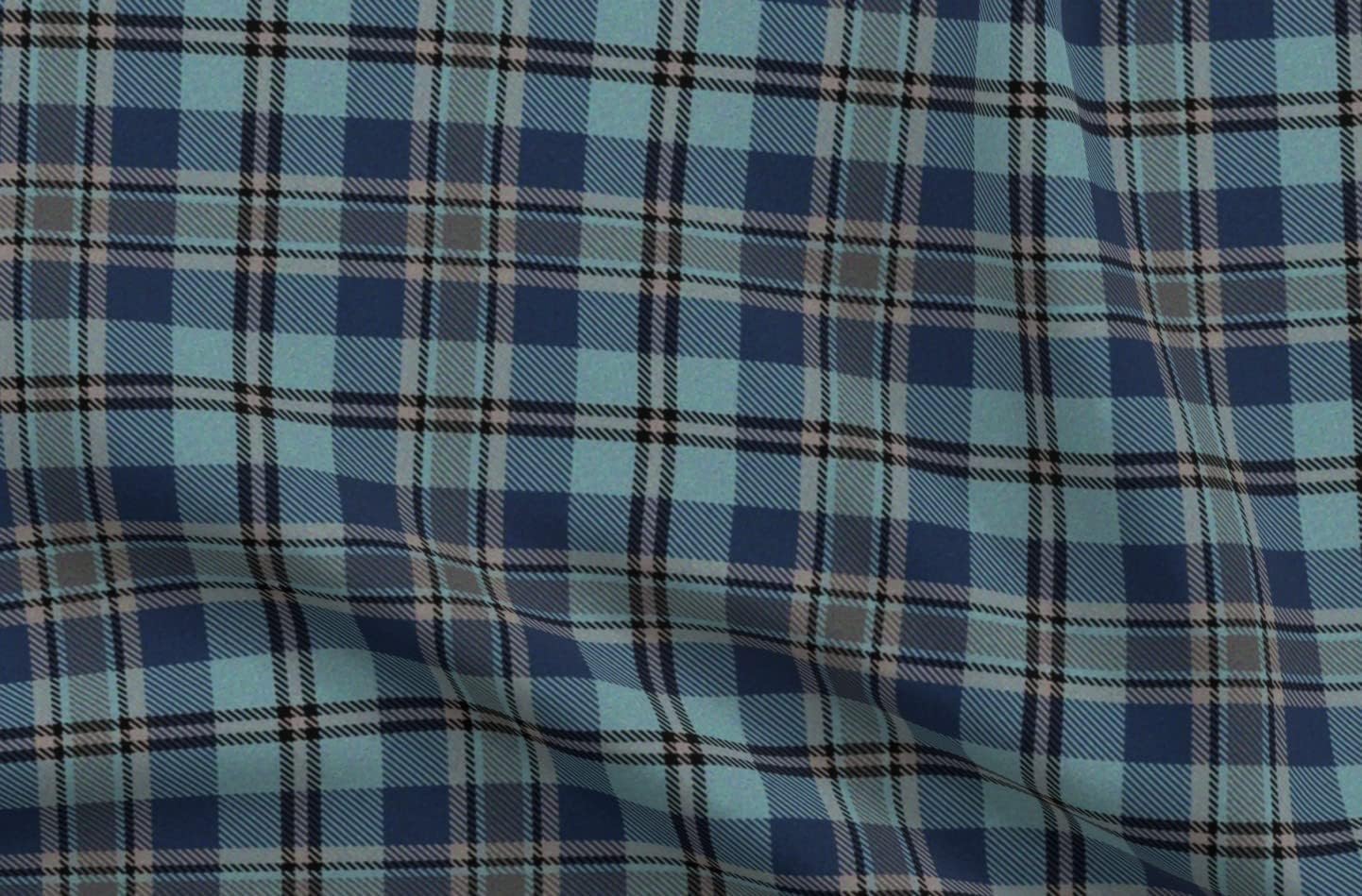 Spoonflower Fabric - Blue Tartan Gray Plaid Check Scottish Inspired Printed on Petal Signature Cotton Fabric Fat Quarter - Sewing Quilting Apparel Crafts Decor