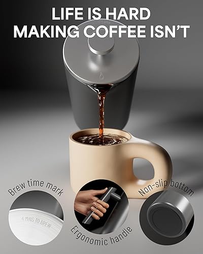 Miniatura 4 de Veken Cafetera francesa con émbolo de 34 onzas, 1 litro, prensa de café de acero inoxidable aislada al vacío de doble pared con 4 pantallas de