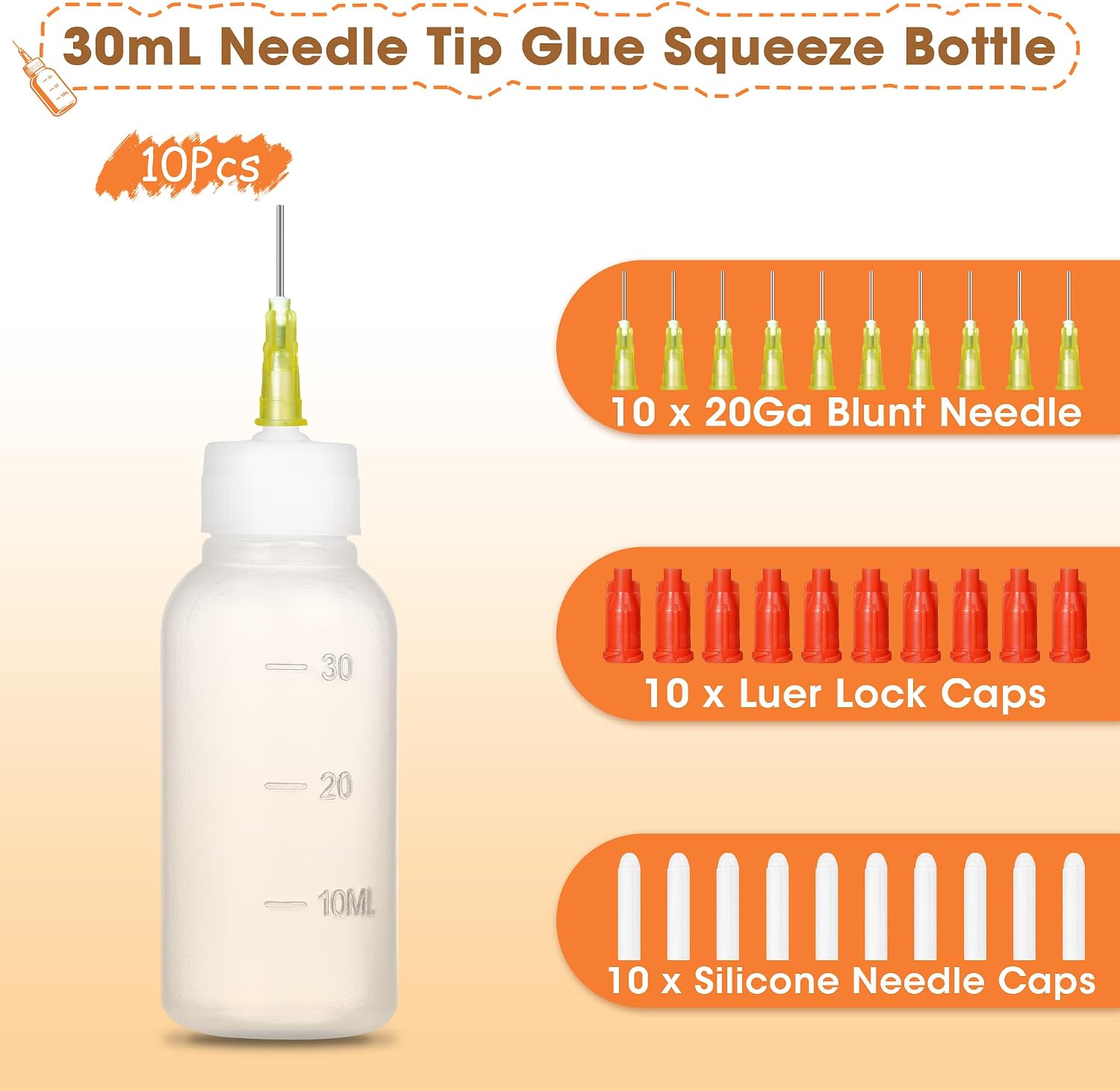 Sodasni Precision Needle Tip Glue Squeeze Bottle,30cc Glue Bottles with Blunt Needle Precision Tip Applicator Dispenser Bottle for Dispensing or Refilling Oil, Liquids, Paint, Glue, Quilling Craft