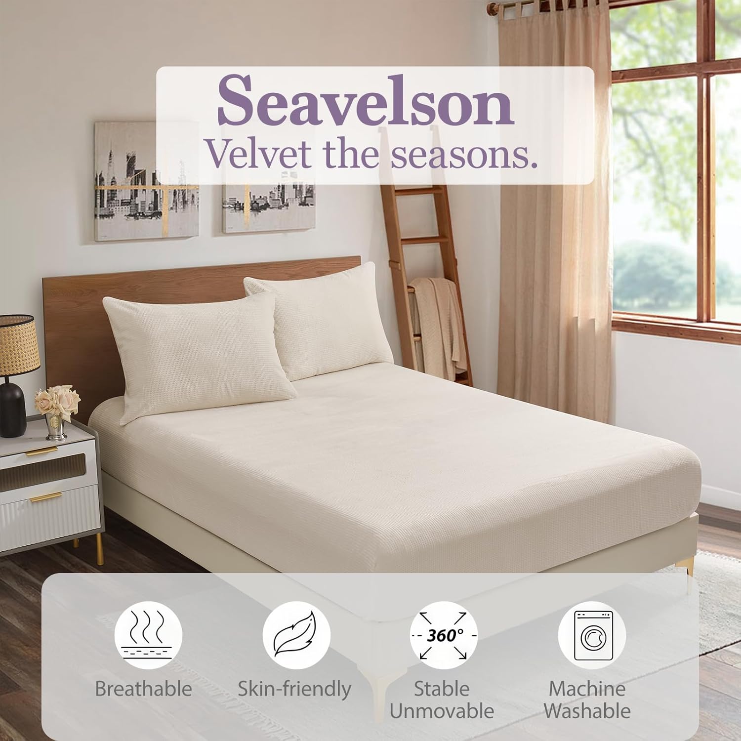 Queen Size Velvet Fitted Sheet Only(No Pillowcases) Luxury Waffle Grid Fleece Bottom Sheet with 18" Deep Pocket,Ultra Soft Strong Elastic Band Bedding Suitable for Fall Winter