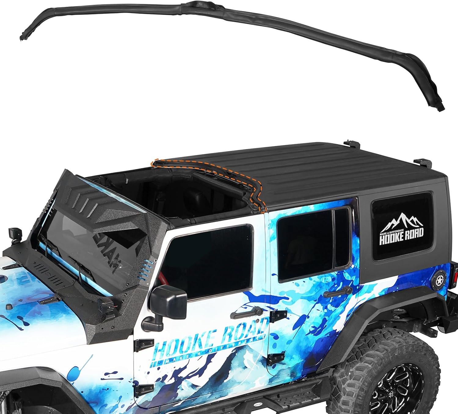 Hooke Road JKU Hard Top Roof Seal Strip Front Header Weatherstrip for 2007-2018 Jeep Wrangler JK Unlimited 4-Door Hardtop, Waterproof Dustproof Reduce Noise, Replaces 68088040AA