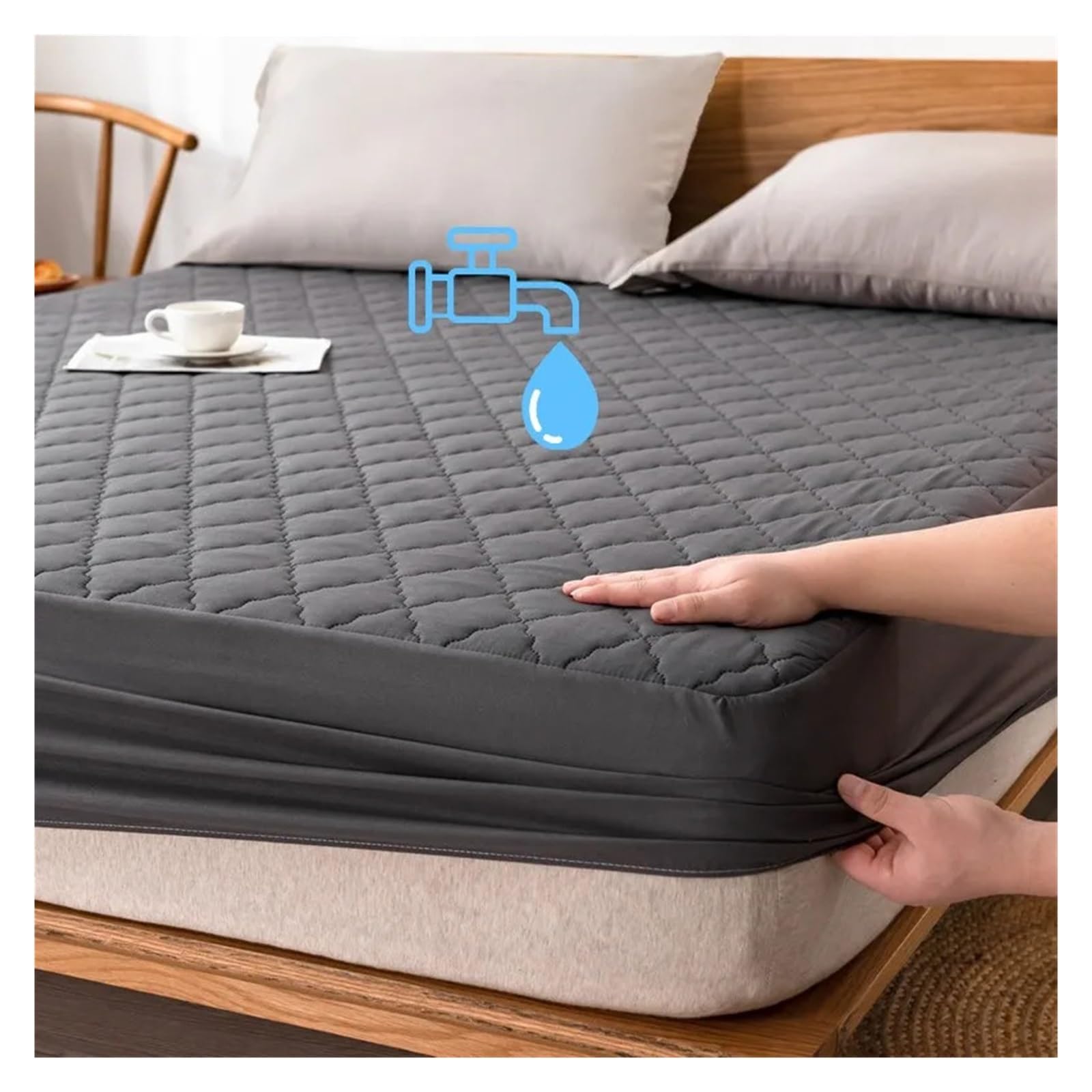Protège Couette imperméable Housse de Matelas matelassée imperméable, Drap de lit épais de Couleur Unie, protège-Matelas respectueux de la Peau(120x200cm 1pc)