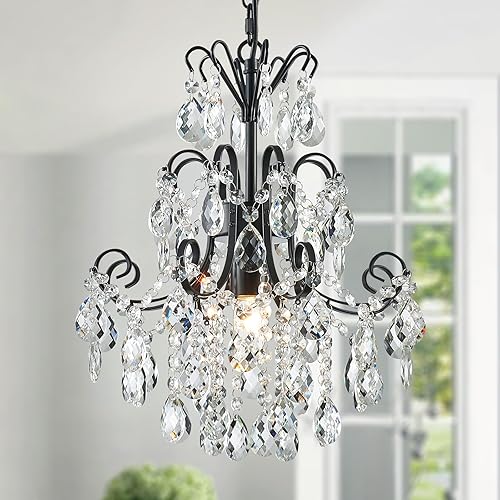 Miniatura 31 de WUZUPS Candelabro de cristal colgante de 5 luces, lámpara de techo moderna para dormitorio, pasillo, bar, cocina, baño, 22.6 pulgadas de alto x 19.2