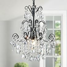 WUZUPS Crystal Chandelier 1-Light Pendant Ceiling Light Modern Lighting Fixture for Bedroom Hallway Bar Kitchen Bathroom, H 15.7" x W 13.8", E12 Base, Black
