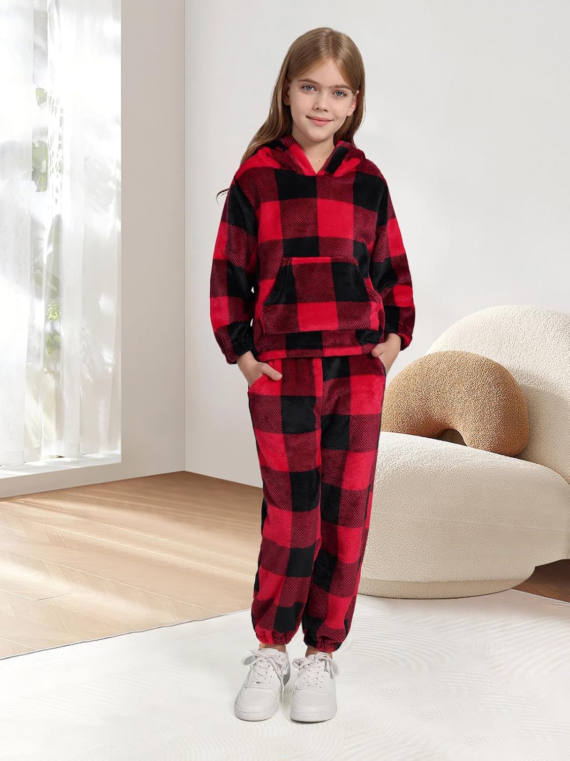 Girls 2 Piece Outfits Cozy Fleece Bear Ear Hoodie Sweatshirt & Sweatpants Set Fall Winter Warm Sweatsuit for Kids 6-14Y - Image 2