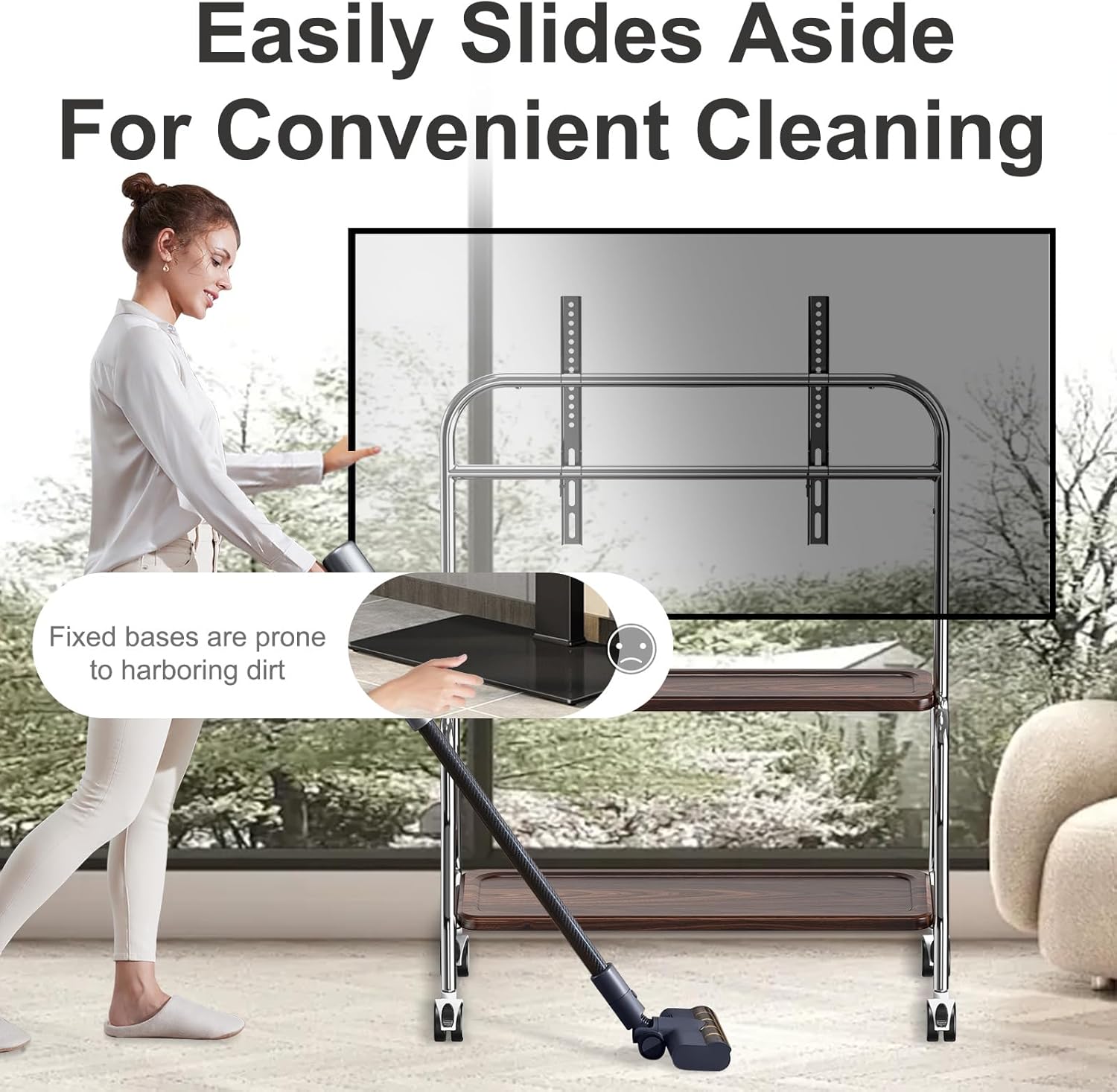 Mobile TV Cart Easel Rolling TV Stand for 32 to 75 Inch LCD LED OLED Flat Panel Screens, Stainless Steel Portable Floor TV Stand with Locking Wheels Hold Up to 110 Lbs Max VESA 600x400mm