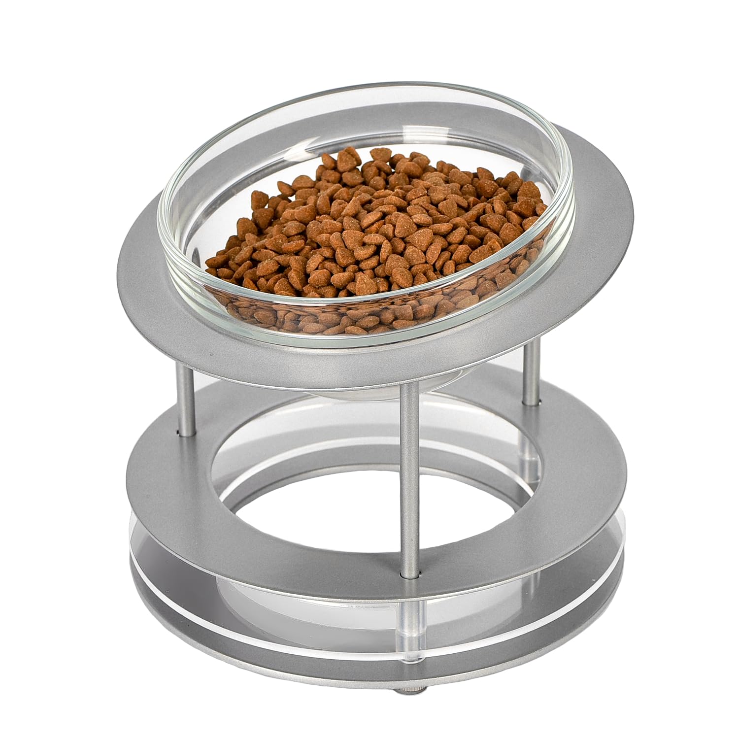 PETCOMO Cat Food Glass Bowl, Elevated Raised Cat Dish with Steel Stand, Tilted Pet Food Water Feeder Whisker-Friendly Bowls Indoors Feeding Station for Cats Small Dogs Kitten-MK2066A
