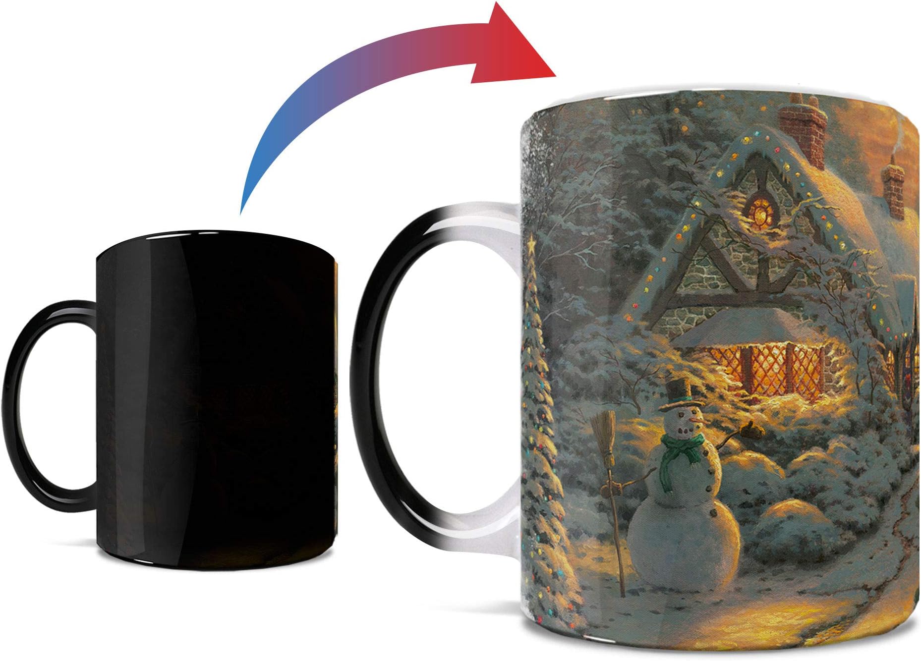 Morphing Mugs Thomas Kinkade - Christmas Evening - One 11 oz Color Changing Heat Sensitive Ceramic Mug – Image Revealed When HOT Liquid Is Added!